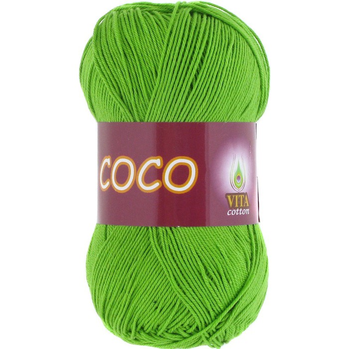 Пряжа Vita-cotton "Coco" 3861 Ярко-зелёный 100% мерсеризованный хлопок 240 м 50гр